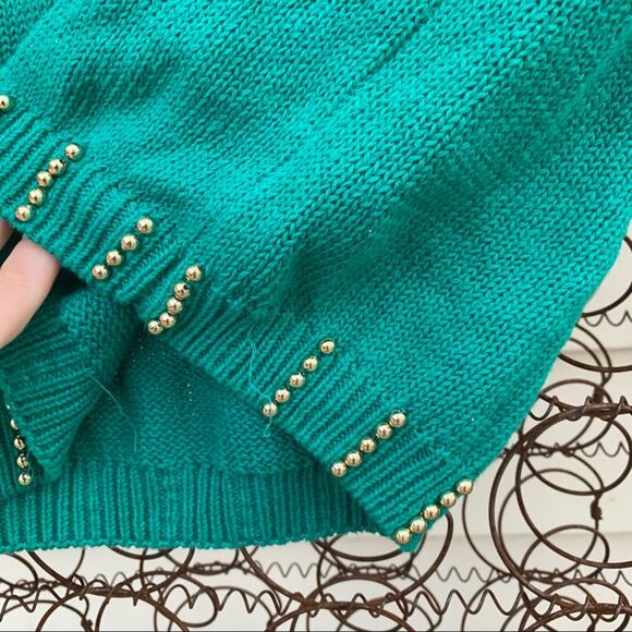 Vintage 90s teal gold art deco beaded cowl neck tunic sweater MEDIUM - Picture 9 of 9